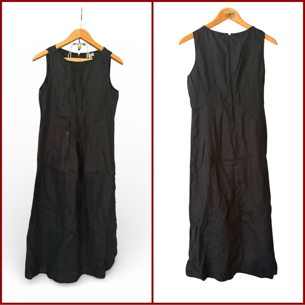 J. Jill Womens Black Linen Pintuck Midi Swing Dress Back Zip Size S